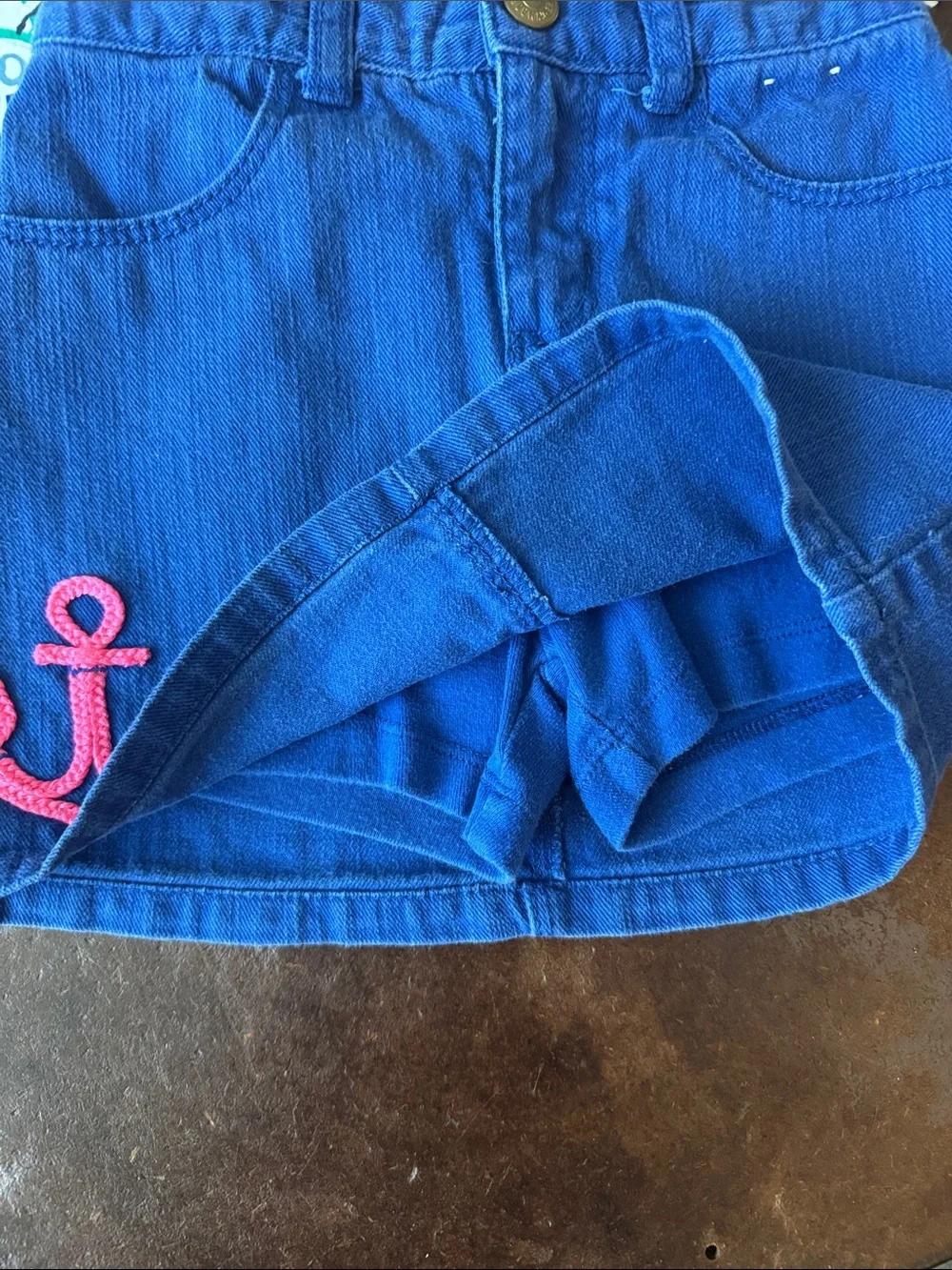 Gymboree White Nautical Anchor Print Top with Blue Denim Skirt